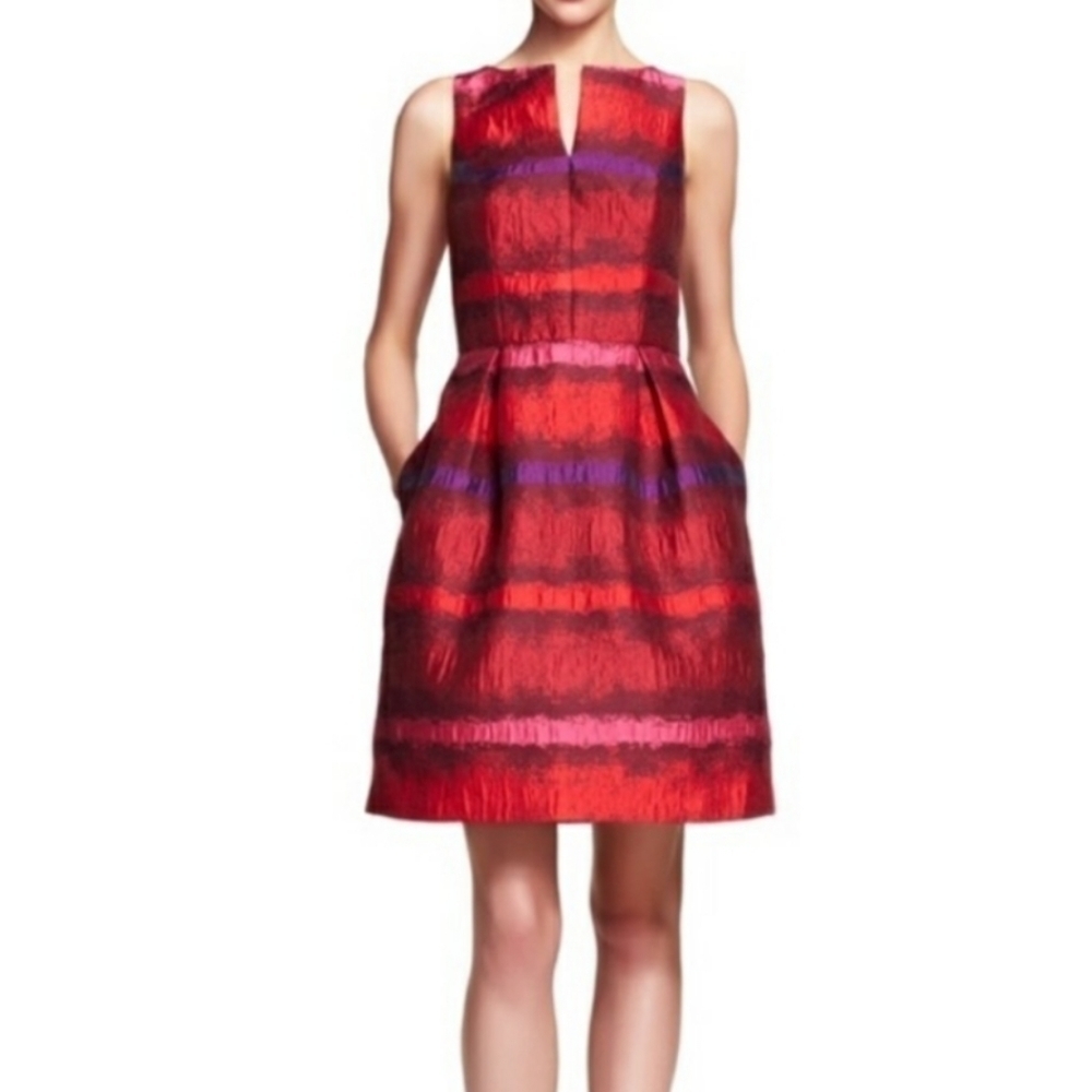 Adrianna Papell Women's Split V neck Striped Dress